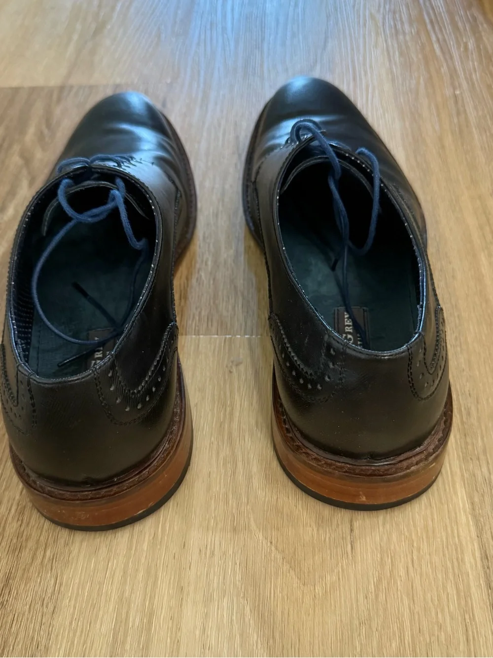 Aston Grey Black Leather Derby Shoes with Blue Accents